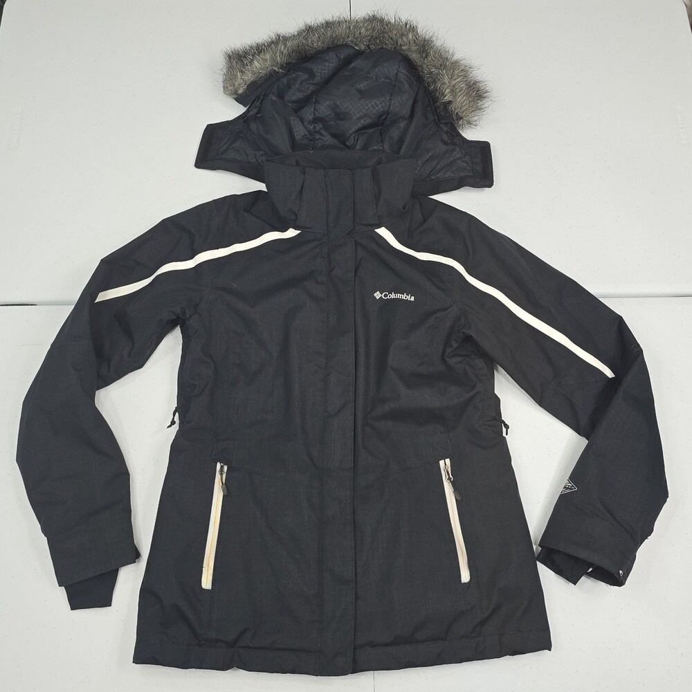 Columbia Women M Interchange Omni-shield Black Hooded Jacket 3 In 1 (Shell Only)